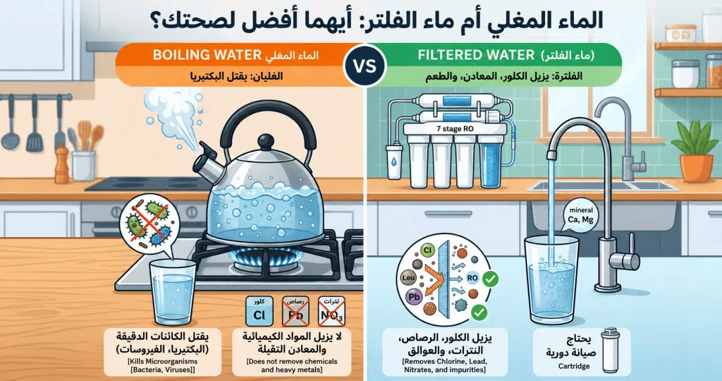 الماء المغلي أم الماء الفلتر: 3 أخطاء صحية ترتكبها يومياً دون أن تدري – تقرير 2026 الذي سيغير طريقة شربك للأبد
