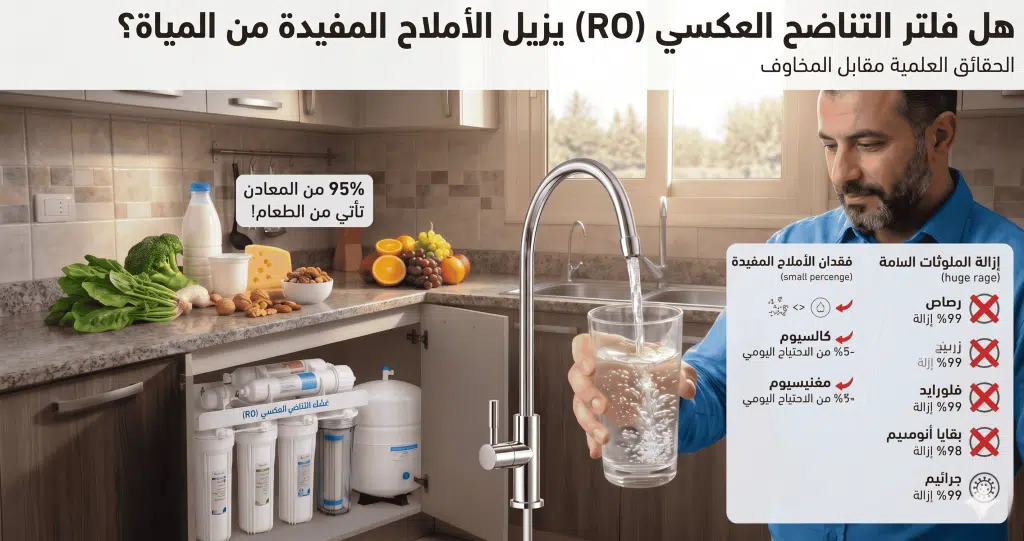 هل فلتر التناضح العاكسى الro يزيل الاملاح المفيدة من المياة